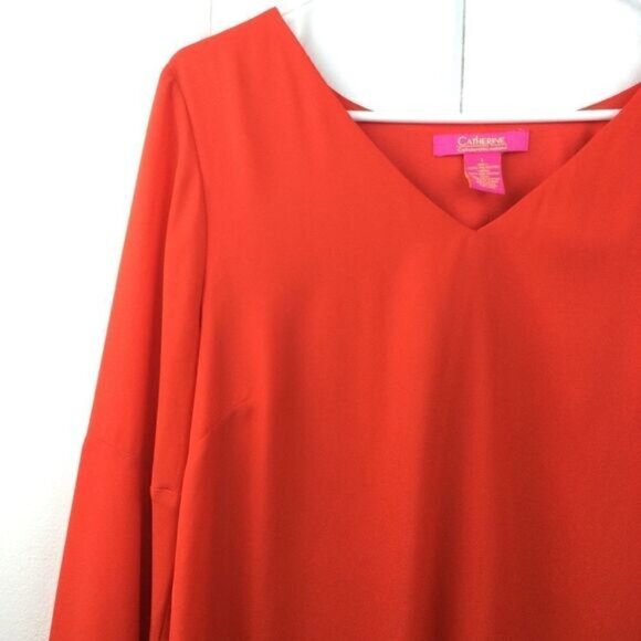 Catherine Malandrino Lagenlook Dress Red V-neck, Size Large - Picture 6 of 10